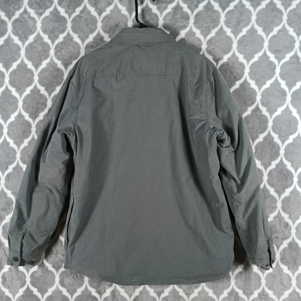 Eddie Bauer Shirt Jacket Men L Gray Fleece Lined Snap Up Aztec Geometric Lining